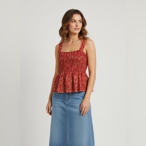 Rose+Olive Women's Floral Smocked Sleeveless Top Pink & Yellow‎ Large